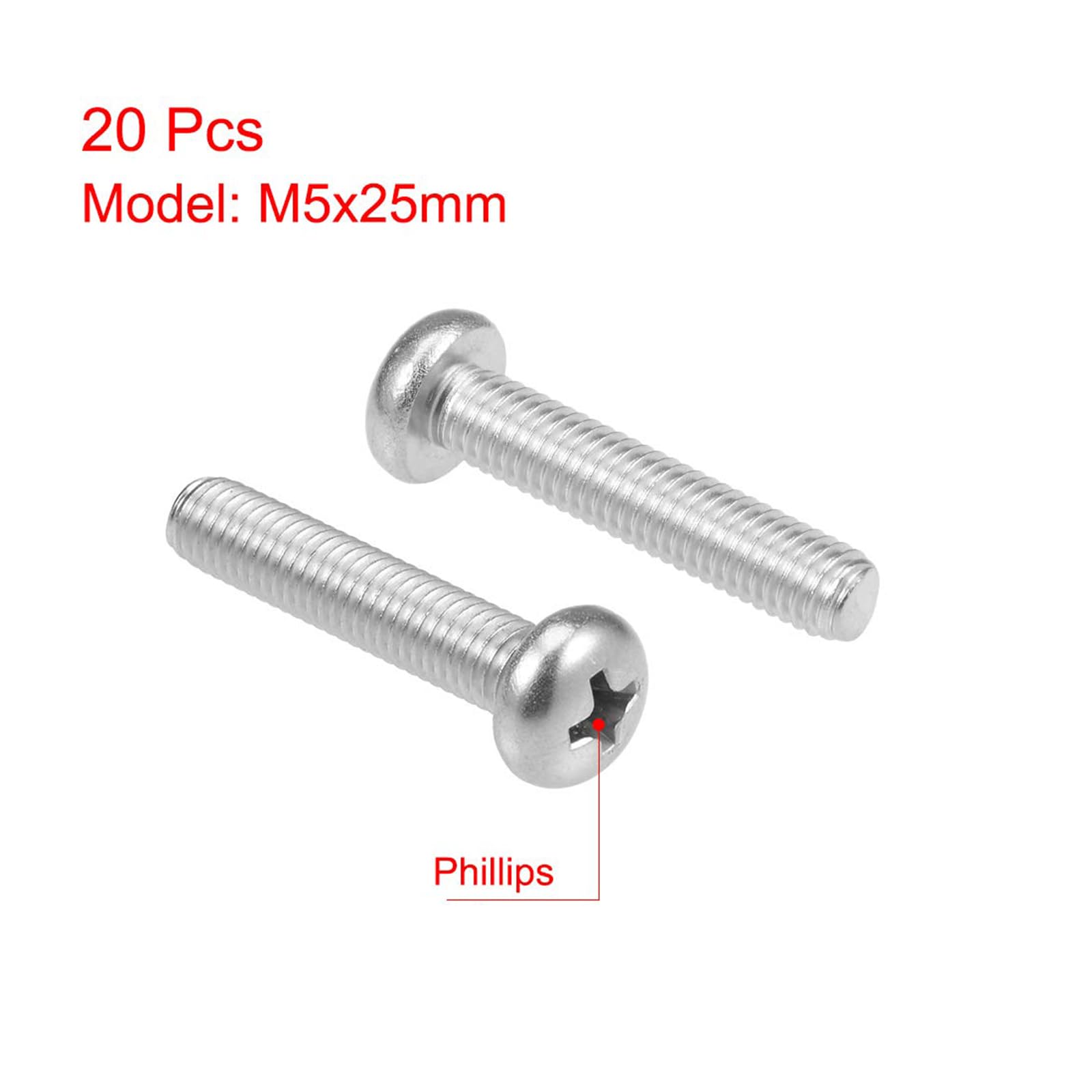MACHSWON M5x25mm Machine Screws Phillips Cross Pan Head Screw 304 Stainless Steel Round Head Cross Screw Fasteners Bolts 20Pcs - Image 2