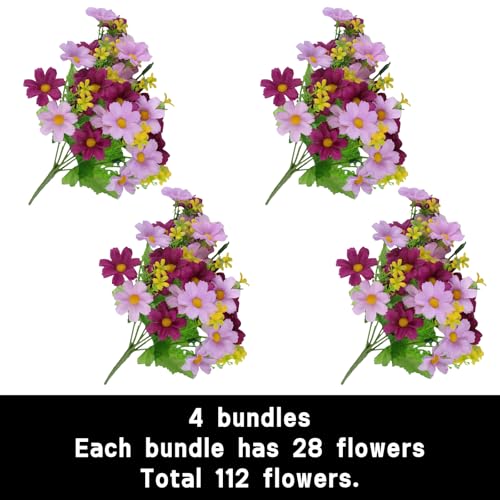 astylishome Small Artificial Flowers Daisy 112 Bundles Fake Flower for Outdoor and Indoor Decorative Simulation Bouquet Faux Plastic Floral for Graves and Garden 0915 - Image 2