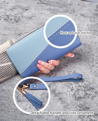 Multifunctional Women's Wallets, Womens Purses Coin Purse with Card Holder, Leather Wallets for Women with Zipper Closure and Multiple Pockets (Blue, L)4