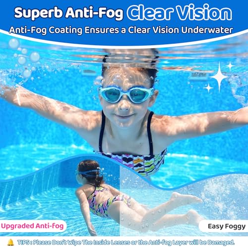 Vvinca Kids Swim Goggles for Boys Girls Age 6-14, Anti-Fog UV Protection Clear Swimming Goggles, Leak-Proof Kids Pool Goggles with Easy Side-Pull Adjustment for Toddler Youth Pool Water Swimming — view 5