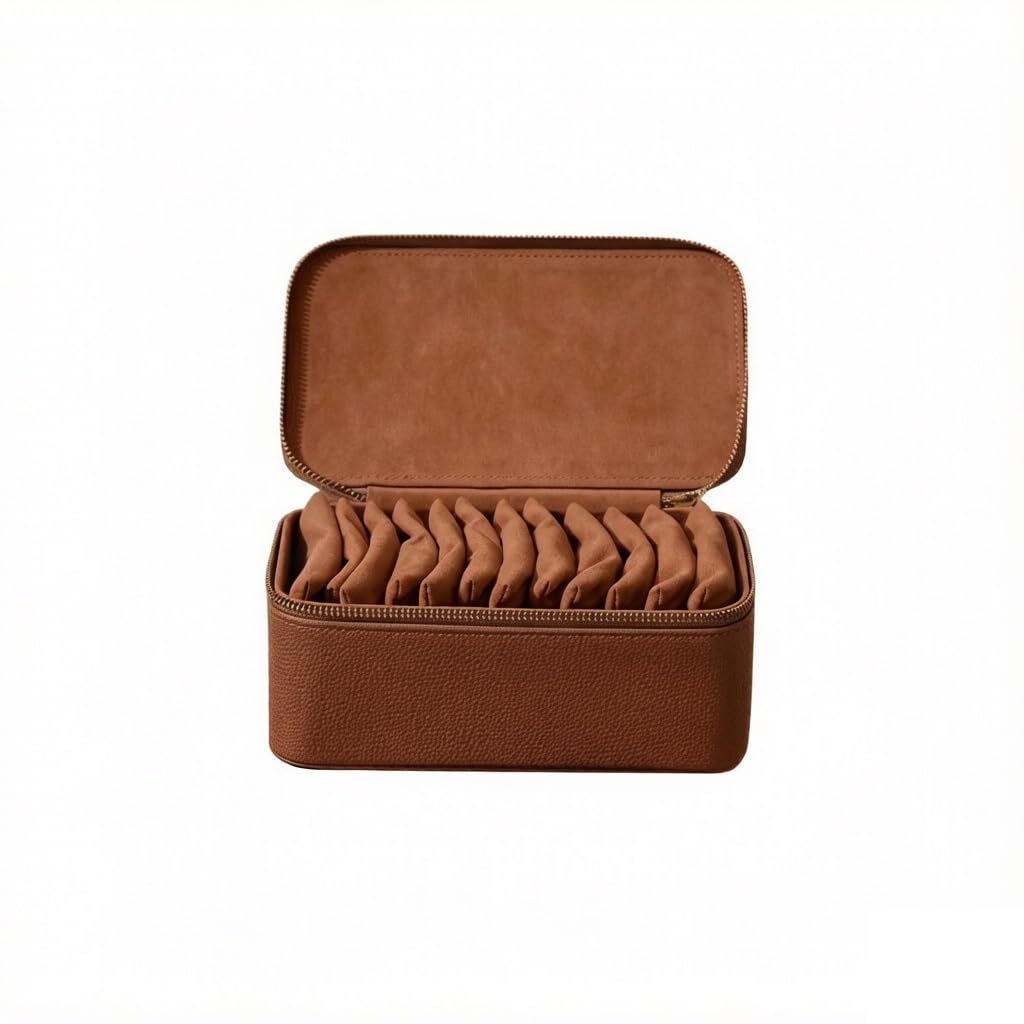 FAJNUZI2024 Jewellery Display Stand PU Leather Jewelry Box with 12 Pouches Travel Organizer for Necklaces/Bracelets(Bruin)