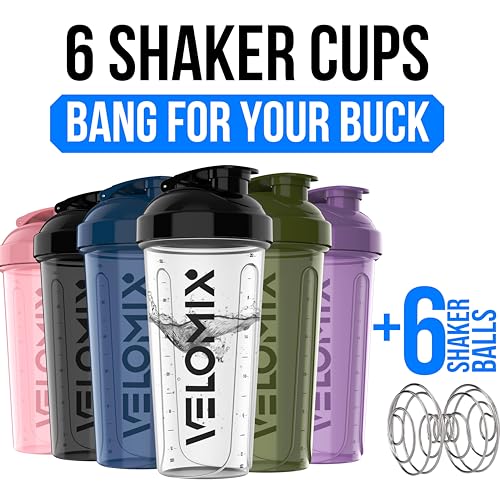 Image of VELOMIX -6 PACK- 28 oz Protein Shaker Bottle for Protein Mixes - 6x Wire Whisk | Leak Proof Shaker Cups for Protein Shakes | Protein Shaker Bottle Pack | Protein Shake Cup (Dynamic Fuel Series) | Protein Shakes, 6x Wire Whisk, Leak Proof, Pre & Post Workout, Shaker Cup