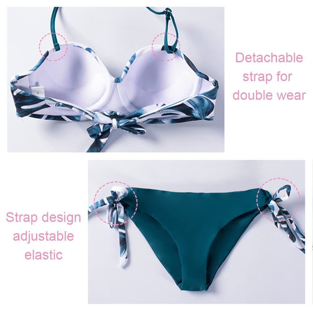 CheChury Bikini Mujer Traje de baño Bandeau Brasileño Cintura Alta con Impresión Relleno