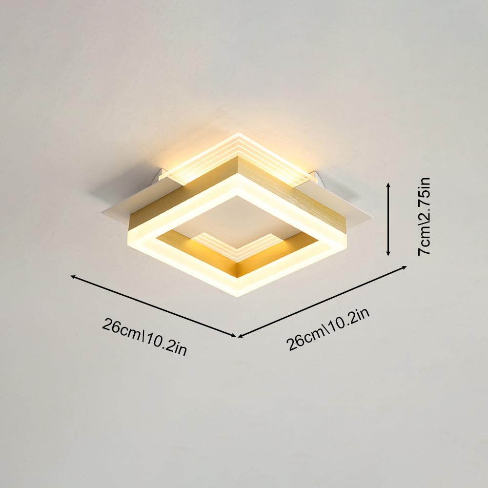 Nowoczesna Sufitowa Led 20 W, Sufitowa Do Korytarza, Półpłaska, Żyrandol Akrylowy W Kolorze Złotym, Do Montażu W Korytarzu, Blisko Sufitu/Kwadrat/3000 Tys.