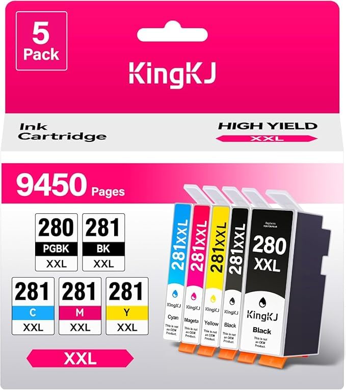Image of KingKJ 280XXL 281XXL Compatible for Ink 280 and 281 Cartridges PGI-280XXL CLI-281XXL for TR8520 Ink Cartridges for Pixma TR8620 TR8620a TS6320 TR7520 TS6120 TS6220 TS8220 TS9520 (5 Packs)