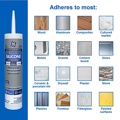 Image of GE Silicone Caulk, 100% Waterproof, Clear | Pack of 2 | 10 oz Cartridge | Stronger Adhesion | Freeze & Sun Proof