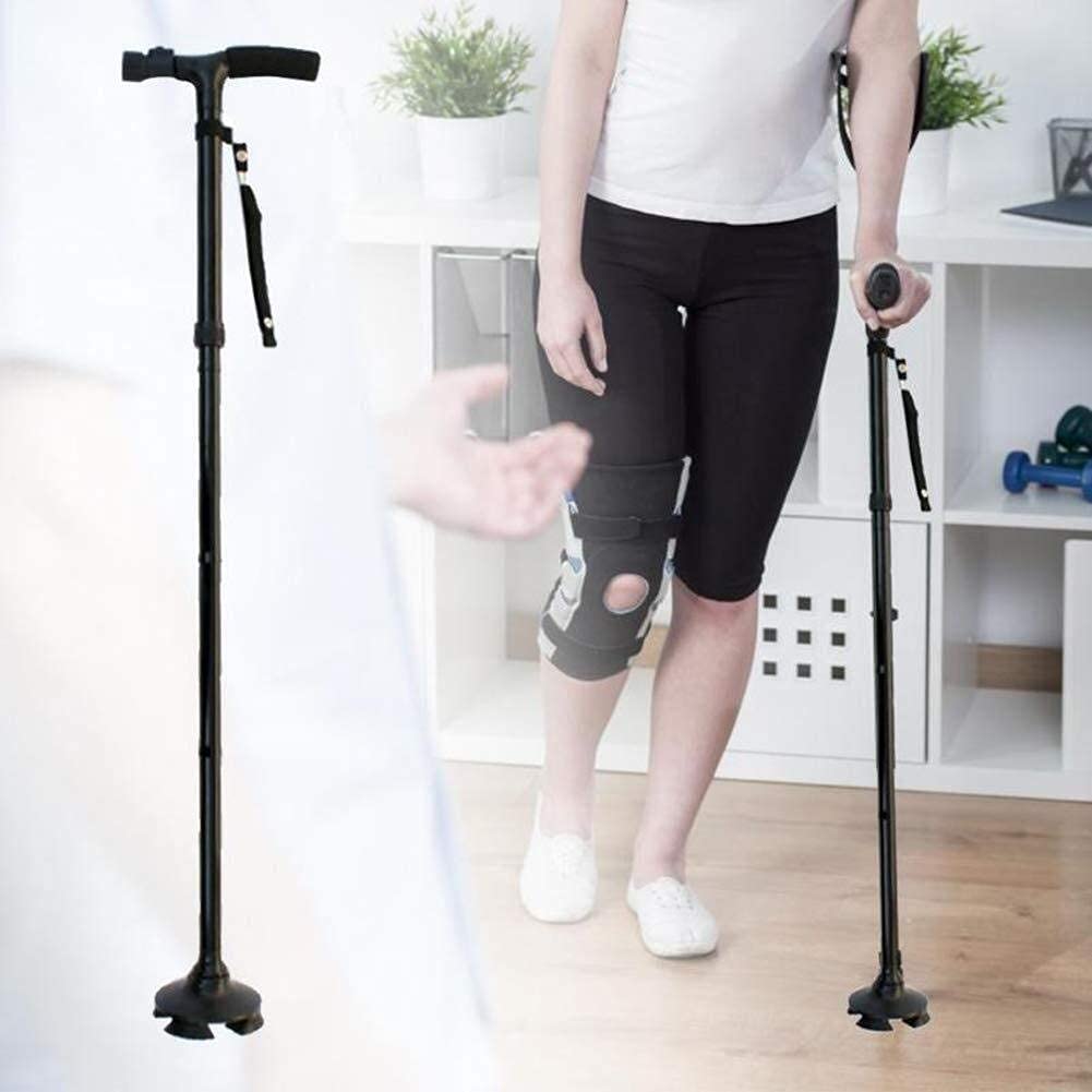 Bastón para Ancianos, de aleación de Aluminio, Plegable, con luz LED, 4 Cabezales, pivotante, de Trekking, de Seguridad, con muletas.