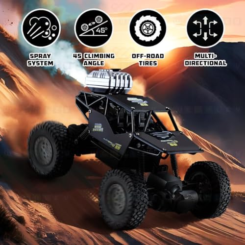 Image of Remote Control Rock Crawler Car for Kids | 4WD Off Road RC Car with Rechargeable Battery, High Speed Motor, Shock Absorber, Light | All Terrain Monster Truck Toy for Boys Girls