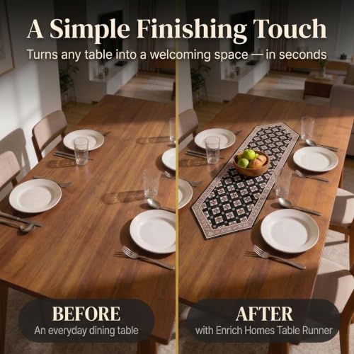 Image of Dining Table Runner for 4 Seater | Premium Viscose Rayon & Cotton Fabric | Washable Heat Resistant Decorative Table Cover for Dining Table | Modern Home Decor | 36 x 14 Inch | Grey