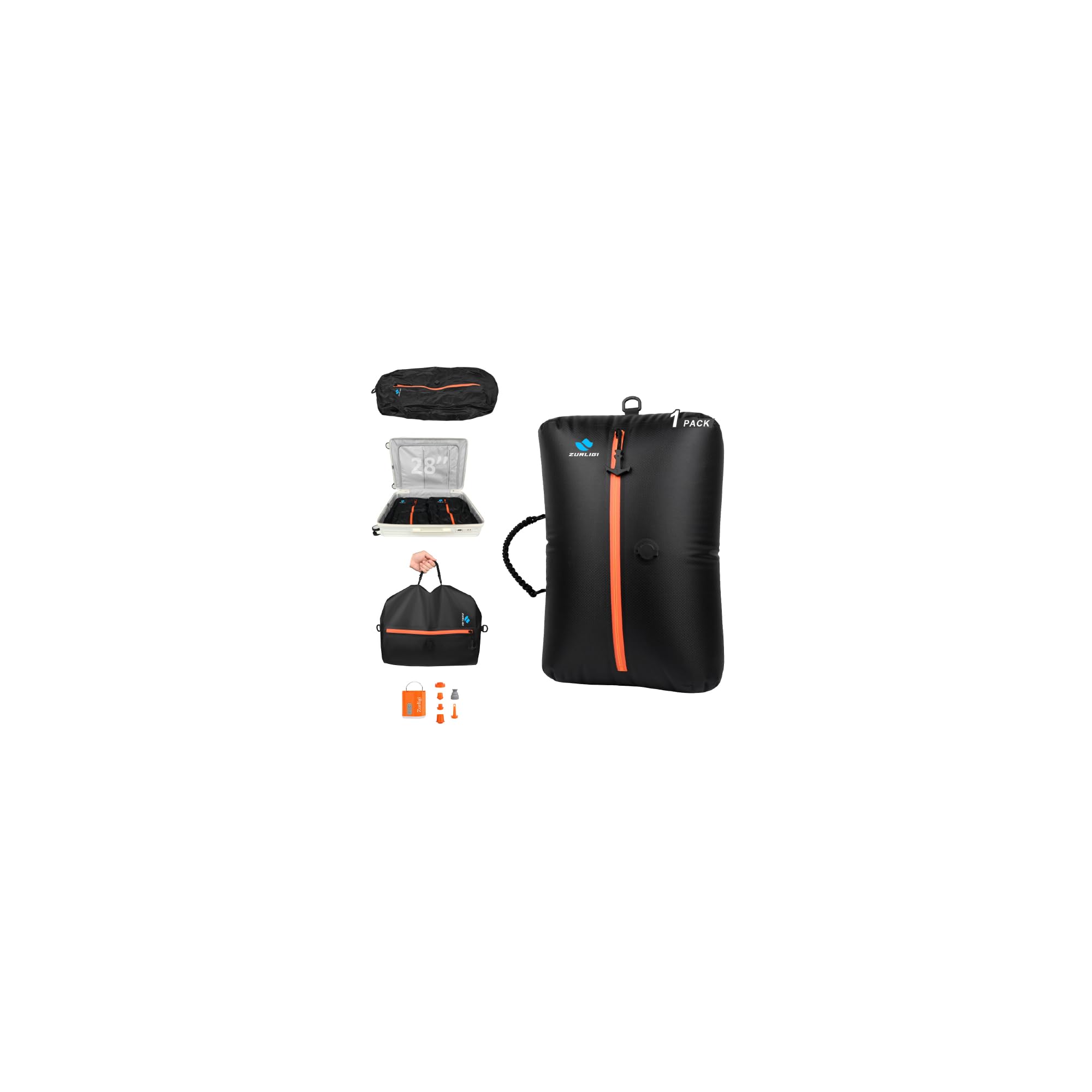 Zurligi Vacuum Compression Bag with Pump for Travel – IPX8 Waterproof Reusable Vacuum Packing Cube, 39L Carry-On Vacuum Seal Bag with Removable Handle