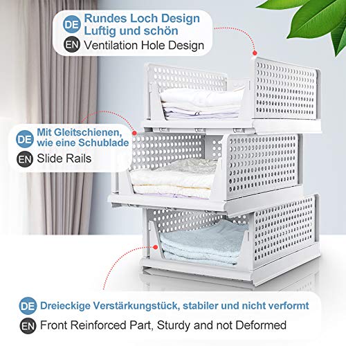 Yorbay Stapelbare garderobe-organizer, 3 stuks, kledingopbergdoos, uittrekbare ladeverdelers, opvouwbare plastic manden… - Image 4