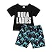 WangsCanis Toddler Newborn Baby Boy Clothes Set Girocollo Manica Corta Lettera Camicia Crop Top Pantaloncini di Cocco Hot Summer Beach Boy T-Shirt Costume Set di Vestiti (Nero, 12-18 Mesi)