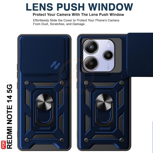 Image of Armor Bumper Back Cover Case for REDMI Note 14 5G | Rotating Camera Cover, Ring Holder & Kickstand | Heavy Duty & 360 Degree Protection REDMI Note 14 5G Back Cover (Blue)