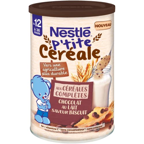 Nestlé Bébé - P'tites Céréales - chocolat au lait saveur biscuit - céréales complètes - dès 12 mois - 415g