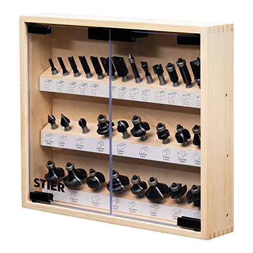 Assortiment de 30 fraises STIER, 8 mm, fraises pour défonceuse, fraises à bois, jeu de fraises