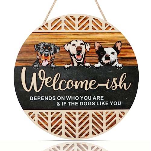 CHDITB 3D Welcome-ish Front Door Hanging Sign(11.42”x11.42”), Funny Dogs Like You Wood Sign with 3D Hollow Design, Housewarming Gift for Dogs Lovers Pet Owners, Rustic Welcome Sign for Door Porch