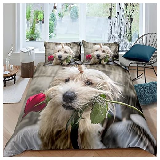 Enkelt påslakanset kaki bichon frise ultramjuk lättskött mikrofibersängkläder med 1 kuddfodral – fluffig lyxig design – mysig varm enkelsäng med dragkedja