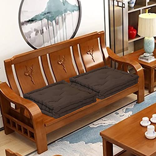Image of HOME COLORS.IN Cotton Floor Cushion Square Chair Pad Seat Cushion for Living Room, Bedroom, Balcony Seating, Car Seat, Office Chair, Sofa & Meditation - 50x50x10 cm - Brown