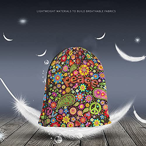 Peace Drawstring Bags Backpack Bag Sign Symbol Love Hippie Colorful Floral Butterfly Paisley Heart Leaf Sport Gym Sack Drawstring Bag String Bag Yoga Bag for Men Women2
