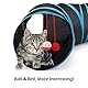 Pawaboo Katzenspielzeug, S Förmiger Katzentunne mit Ball und Glocken Faltbar Rascheltunnel Katze Katzentunnel für Hunde Welpeln Kaninchen und Kleintiere Haustier, Schwarz und Himmelblau