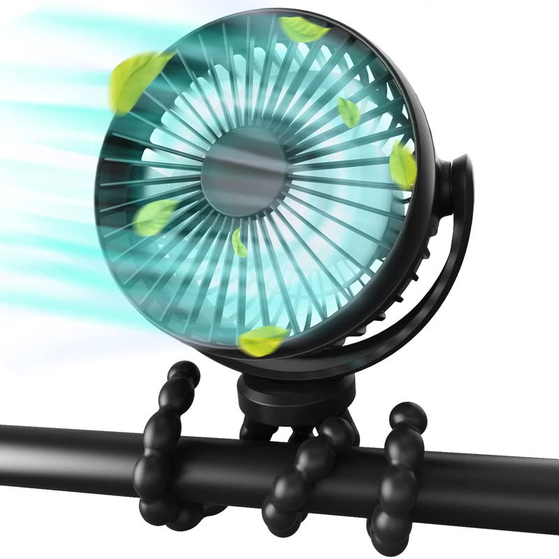 Image of ZKMESI Portable Stroller Fan, Baby Fan, 3 Speed Rechargeable Battery Operated Fan, with 360° Rotation and Flexible Tripod for Car Seats, Treadmills, Cribs, Travel and Golf Carts