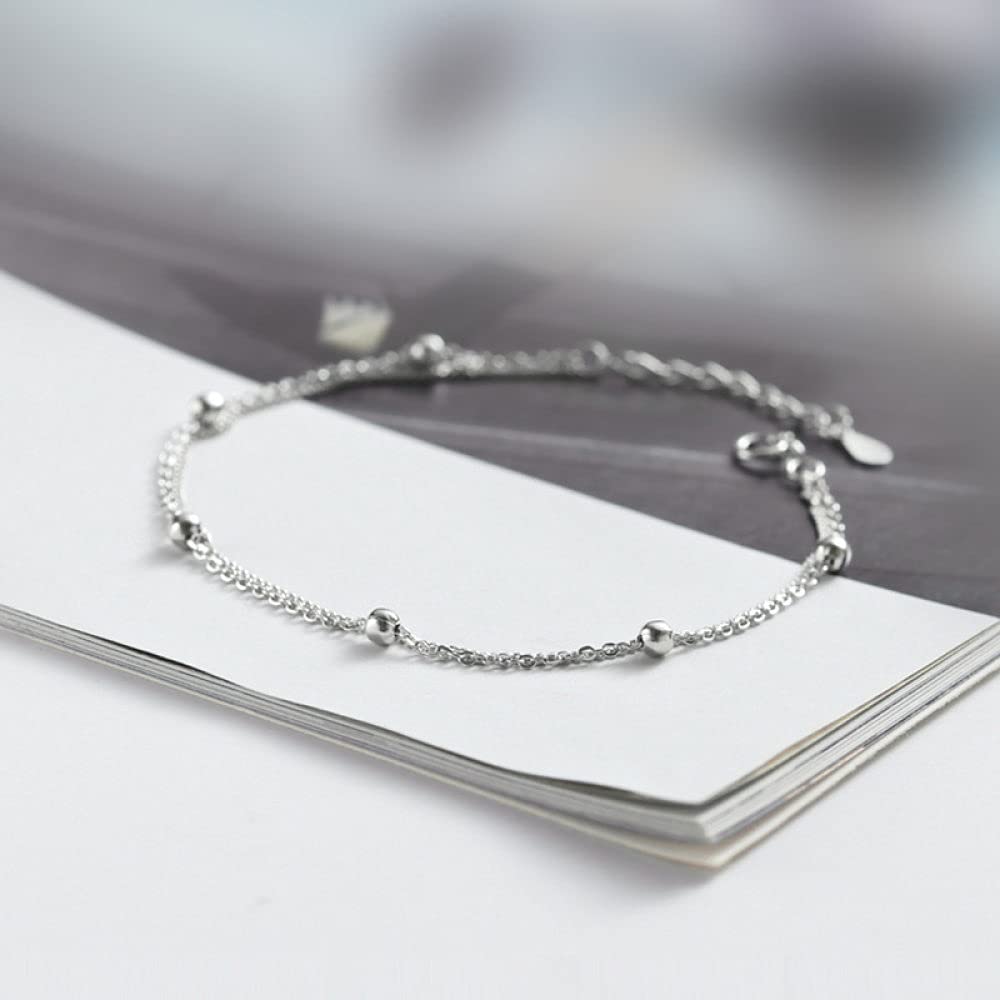 ThAyLa Brazalete De Cadena,Pulsera De Plata De Ley 925 Elegantes Pulseras De Plata De Doble CadenaJoyería De Plata Esterlina Regalos for Hermanas Amigas Parejas Mamá