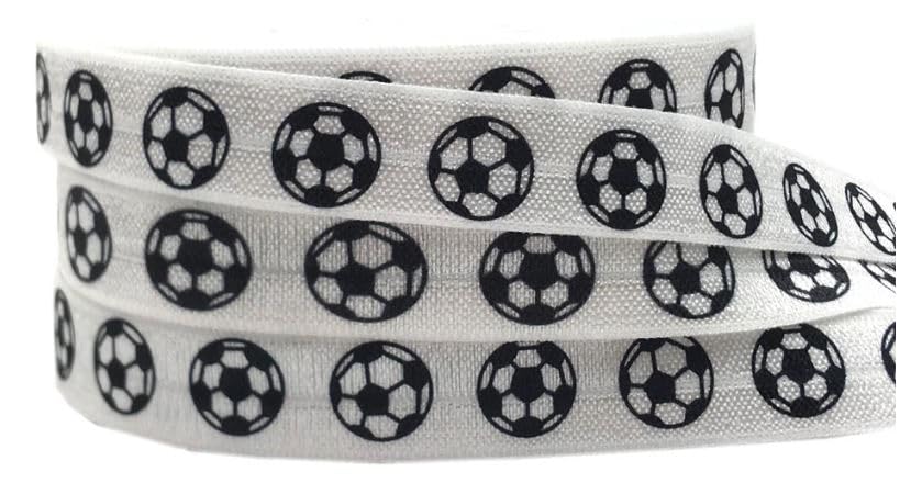 Rollo de 10 yardas con elástico impreso para cintas para el cabello, 58 FOE (fútbol blanco)