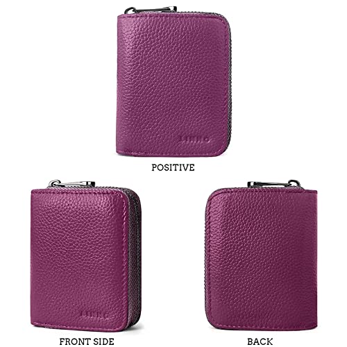 Image of LINNO RFID 20 Card Slots Credit Card Holder Genuine Leather Small Card Case for Women or Men Accordion Wallet with Zipper, Purple,