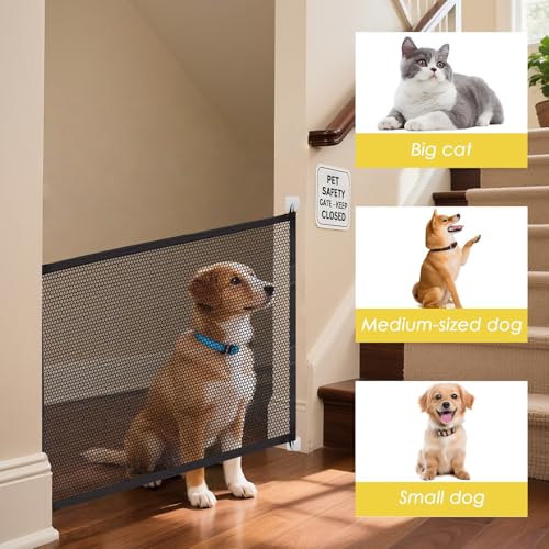 Treppenschutzgitter Ohne Bohren, Hunde Türschutzgitter Treppenschutzgitter Türschutzgitter Ohne Bohren Mit 4 Klebehaken, Hunde Katze Hundetürgitter für Innen Und Außenbereich (110 X 72 cm)