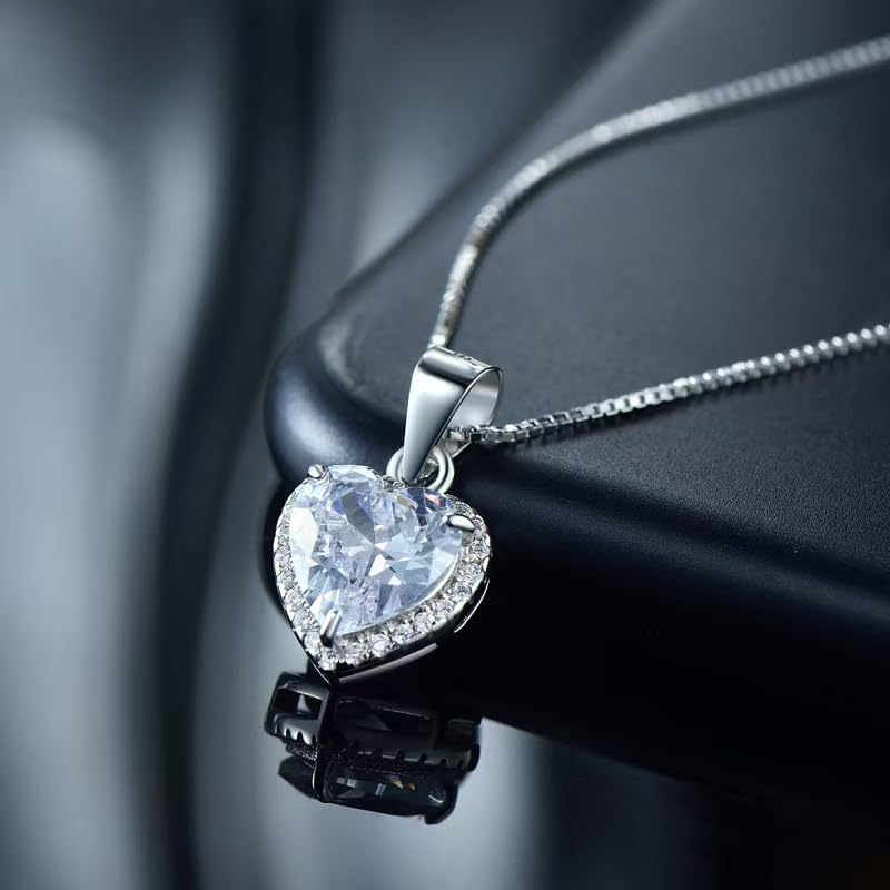 Kette Dame Silber Herz Halsketten 925 Sterling Silber Liebe Herz Anhänger Halskette Liebe Einstellbare Silber Halskette Frauen Geburtstag Weihnachten