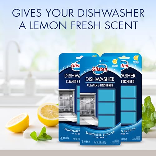 Glisten Dishwasher Cleaner and Freshener Deodorizer, Cleans and Freshens During Wash Cycle, Lemon Scent, 9 Tablets