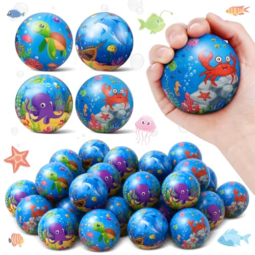 Image of 30 Pcs 2 Inch Under The Sea Party Favors Stress Balls Ocean Soft Foam Squeeze Ball Sensory Fidget Toy Gift for Kid Under The Sea Birthday Party Supplies, Girl Boy Gift, Finger Exercise