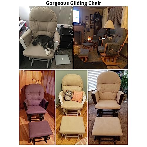 Naomi Home Brisbane Glider and Ottoman Set with Smooth Rocking & Gliding Motion, Ergonomic High-Back Support, Cushioned Armrests, Solid Wood Base, Storage Pockets, White/Cream Nursery Chair - Image 3