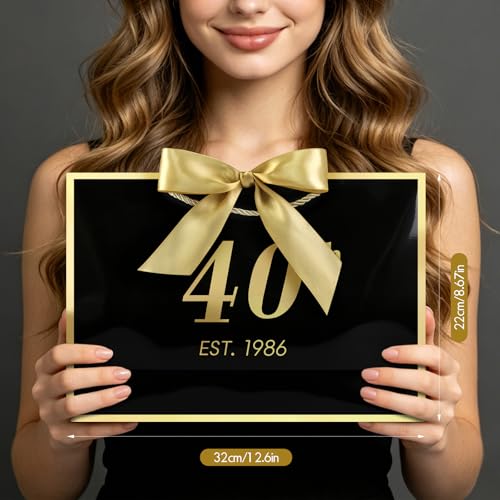 Image of JMANNI 40th Birthday Gift Bag with Card and Tissue Paper for Men Women Him, 13 inch Elegant Black Gold Anniversary Keepsake Party Present Shopping Paper Bags for Gifts Wrapping (EST.1986 /Black /Medium)