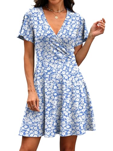 Image of RUMIA Women Casual Dresses Wrap V Neck Dress A-Line Summer Sundress Fashion