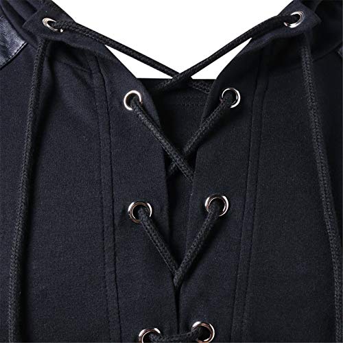 Sweat à capuche en cuir noir patchwork homme chaud et résistant - 5