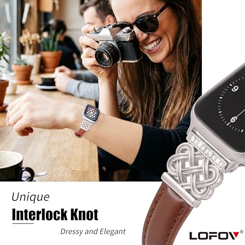 Image of Compatible with Apple Watch Bands Women 38 /40 /41 /42mm Dressy Slim Leather Strap with Designer Celtic Knot Interlock Buckle Bracelet for iWatch Series 11 10 9 8 7 6 5 4 SE 3 2 1