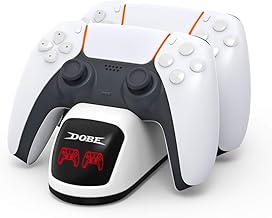 PS5 DualSense Controller Charger, PS5 Controller Charger Station with 5V 3A AC Adapter, Playstation 5 Charging Station Dock with LED Indicator, Safety Chip Protection, Dual USB Type C Fast Charging