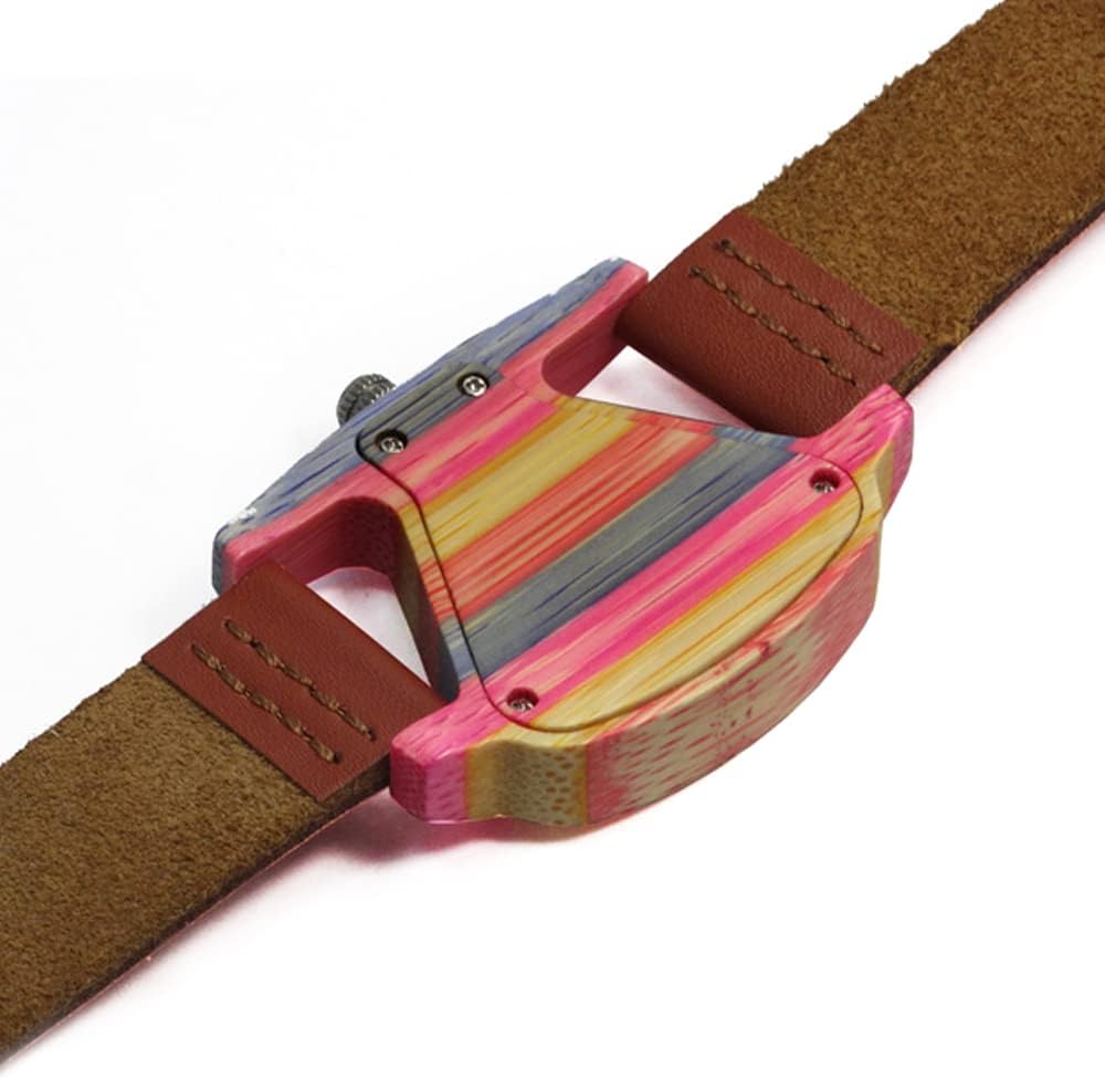 AIMES Womens Wooden Watch with Leather Strap Quartz Analog Red Bamboo Wooden Watches for Women Unique Lightweight Handmade Wood Wrist Watch
