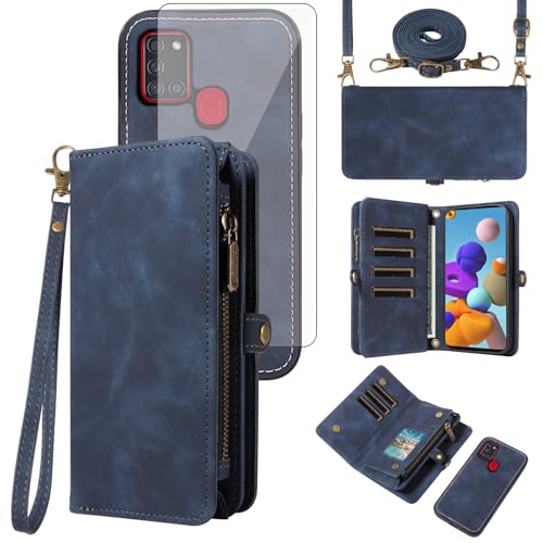 Protection Samsung Galaxy A21S antichoc avec étui portefeuille amovible et sangle