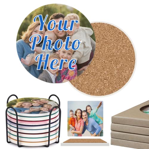 Custom Ceramics Coasters Personalized for Drink Add Your Image Text Logo Absorbent Bar Coasters with Cork Base for Coffee Cup Home Office-Round-1pcs
