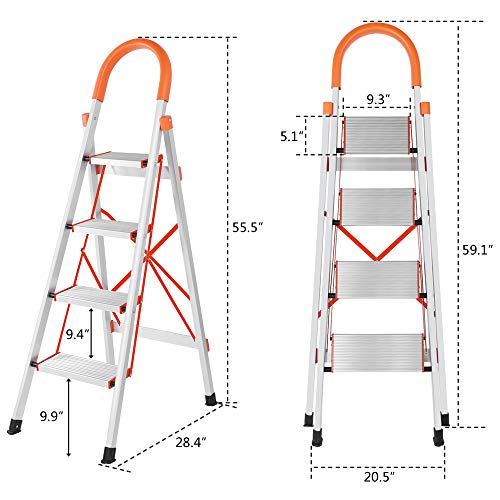 LUISLADDERS 4 Step Ladder Aluminum Lightweight Folding Step Stool Portable Home and Kitchen Anti-Slip Stepladder 330lbs EN131 (4 Step)