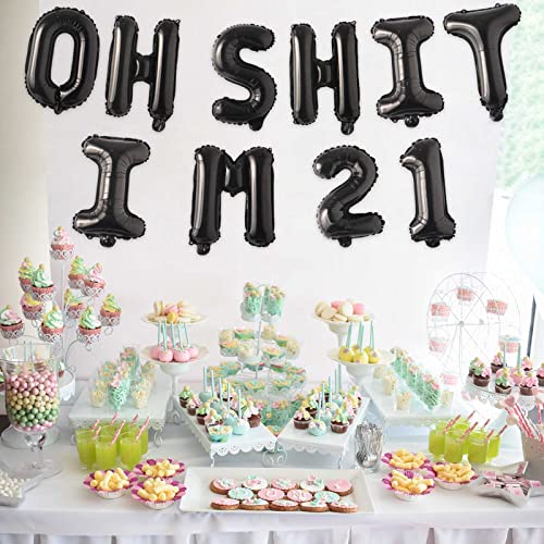 Image of Oh I'm 21! Latex Balloons 16 Inch Black Hallo Twenty Five Cheers to 21 Years Old Theme Decor for Man Woman Happy 21st Birthday Party Photo Studio Prop Flag Decorations Favors Supplies