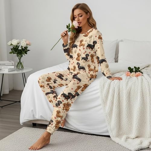 Image of Women's 2 Piece Printed Pajama Set Long Sleeve Sleepwear Set with Long Pants Casual Lounge Sets with Pocket