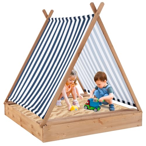 COSTWAY Sandkasten mit Dach, Sandkiste mit 2 Sitzbänken, UV-Schutz, Sandbox für Garten, 124 x 123 x 134 cm COSTWAY Sandkasten mit Dach, Sandkiste mit 2 Sitzbänken, UV-Schutz, Sandbox für Garten, 124 x 123 x 134 cm