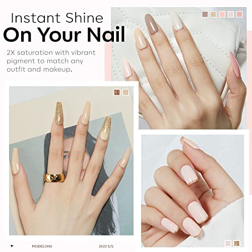 Image of modelones Nude Gel Nail Polish Set, 6 Colors Glitter Neutral Pink Gel Polish Brown Tan All Seasons Skin Tones Soak Off LED Soapnails Manicure Salon DIY Home Starter Kit Holiday Gift for Women Girl