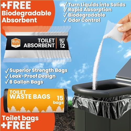 Portable Toilet for Adults Camping Porta Potty, Extra Tall Bathroom Emergency Seat for Car, Poo Powder with Trash Bag with Foldable Toilet with Lid,Carry Bag - Image 2
