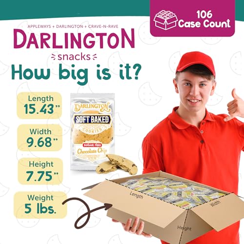 Image of Darlington Snacks Individually Wrapped Soft Baked Sugar Free Chocolate Chips, 100% Nut Free Sugar Free Cookies for Diabetics, Made in USA, 106 Count