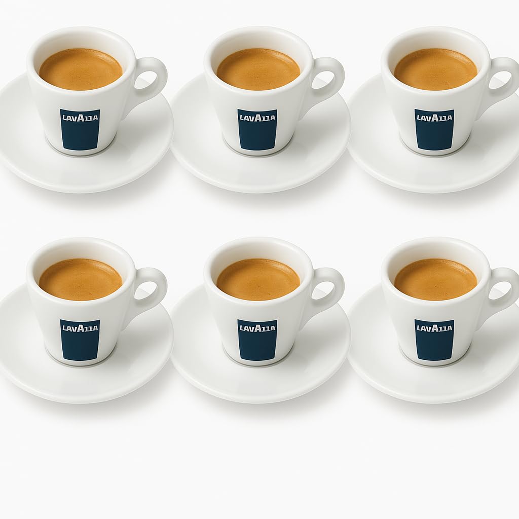 Holland Plastics 6 X Lavazza Espresso Coupes Porcelaine et soucoupes des capacités cc 75, height mm 58