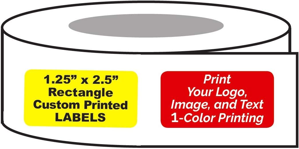 Printed Labels, Brand Packaging Custom 1.25" x 2.5" Rectangle Product Stickers Roll, One Ink Color, Personalized - (Made in The USA) (2000)